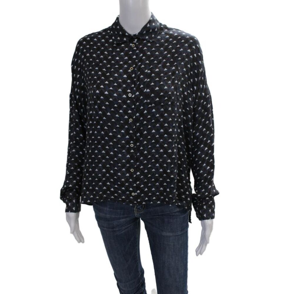 Massimo Alba Womens Basic Button-Up Black Viscose Collared Long Sleeve Size S